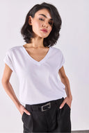 Khloe V Yaka Regular Fit Dantel Detaylı Modal Tişört(TENCEL)(TM)-Beyaz