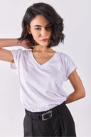 Khloe V Yaka Regular Fit Dantel Detaylı Modal Tişört(TENCEL)(TM)-Beyaz