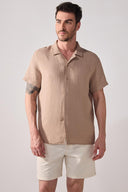 Erkek Kısa Kollu Müslin Gömlek %100 Pamuk - Taş
