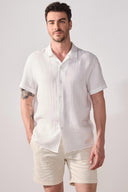 Erkek Kısa Kollu Müslin Gömlek %100 Pamuk - Fildişi