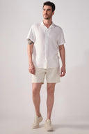 Erkek Kısa Kollu Müslin Gömlek %100 Pamuk - Fildişi