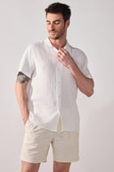 Erkek Kısa Kollu Müslin Gömlek %100 Pamuk - Fildişi