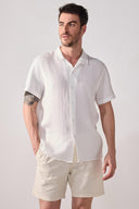 Erkek Kısa Kollu Müslin Gömlek %100 Pamuk - Fildişi