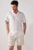 Erkek Kısa Kollu Müslin Gömlek %100 Pamuk - Fildişi