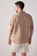 Erkek Kısa Kollu Müslin Gömlek %100 Pamuk - Taş