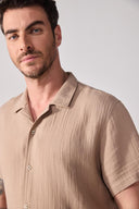 Erkek Kısa Kollu Müslin Gömlek %100 Pamuk - Taş