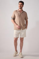 Erkek Kısa Kollu Müslin Gömlek %100 Pamuk - Taş