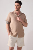 Erkek Kısa Kollu Müslin Gömlek %100 Pamuk - Taş