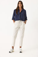 Kadın Kısa Kollu Yumuşak Dokulu Oversize Gömlek (CUPRO) - Lacivert