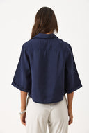 Kadın Kısa Kollu Yumuşak Dokulu Oversize Gömlek (CUPRO) - Lacivert