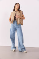 Kadın Leila Beli Lastikli Wide Leg Lyocell Sky Blue Jean Pantolon - Sky Blue