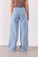 Kadın Leila Beli Lastikli Wide Leg Lyocell Sky Blue Jean Pantolon - Sky Blue