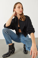 Kadın Loren Fermuarlı Geniş Kemerli Sweatshirt - Siyah