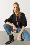 Kadın Loren Fermuarlı Geniş Kemerli Sweatshirt - Siyah