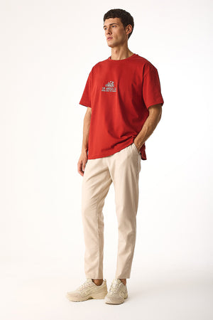 Erkek Los Angeles Nakışlı Tişört %100 Pamuk - Kiremit