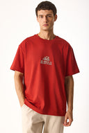 Erkek Los Angeles Nakışlı Tişört %100 Pamuk - Kiremit