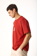 Erkek Los Angeles Nakışlı Tişört %100 Pamuk - Kiremit