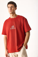 Erkek Los Angeles Nakışlı Tişört %100 Pamuk - Kiremit