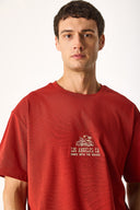 Erkek Los Angeles Nakışlı Tişört %100 Pamuk - Kiremit