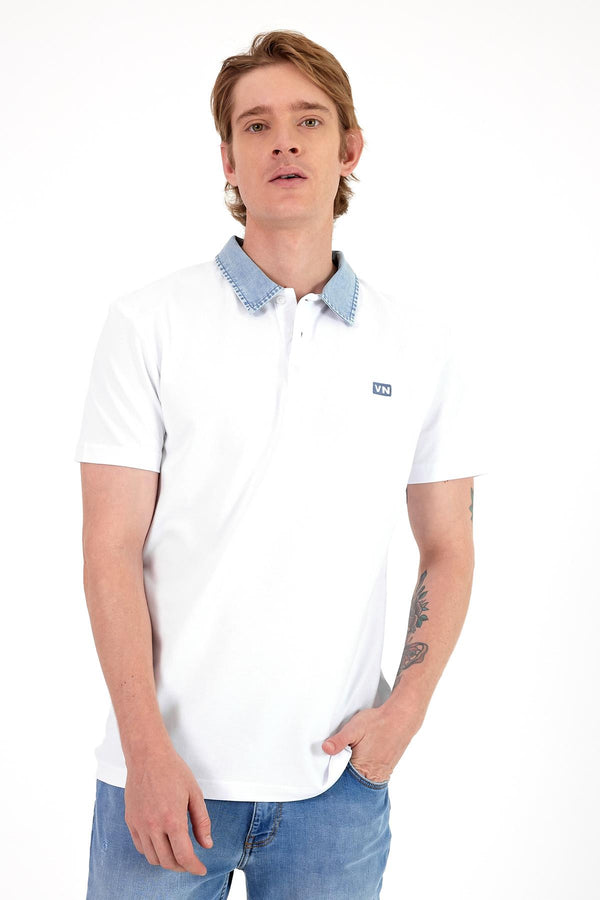 Erkek Marco Regular Fit Jean Yaka Detaylı Pike Tişört - Beyaz