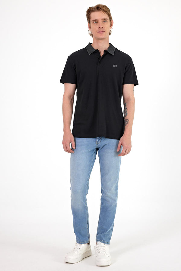 Erkek Marco Regular Fit Jean Yaka Detaylı Pike Tişört - Siyah