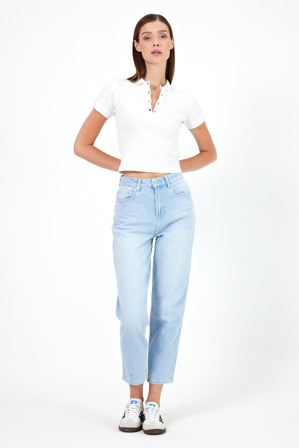 Kadın Maria Sky Blue Slim Mom Jean Pantolon