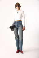 4lü Siyah Fildişi Kadın Maria Uzun Kollu Crop Tişört