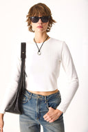 2li Siyah Fildişi Kadın Maria Uzun Kollu Crop Tişört