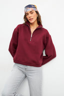 Kadın Marina Yarım Fermuarlı Pamuklu Sweatshirt - Bordo