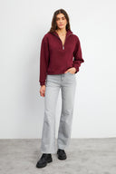 Kadın Marina Yarım Fermuarlı Pamuklu Sweatshirt - Bordo