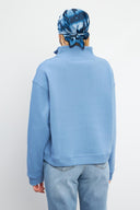 Kadın Marina Yarım Fermuarlı Pamuklu Sweatshirt - Mavi