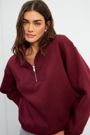 Kadın Marina Yarım Fermuarlı Pamuklu Sweatshirt - Bordo