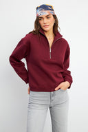 Kadın Marina Yarım Fermuarlı Pamuklu Sweatshirt - Bordo