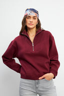 Kadın Marina Yarım Fermuarlı Pamuklu Sweatshirt - Bordo