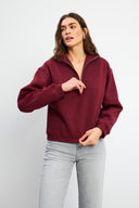 Kadın Marina Yarım Fermuarlı Pamuklu Sweatshirt - Bordo