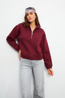 Kadın Marina Yarım Fermuarlı Pamuklu Sweatshirt - Bordo