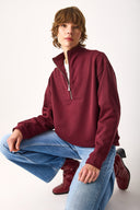 Kadın Marina Yarım Fermuarlı Sweatshirt %100 Pamuk - Bordo