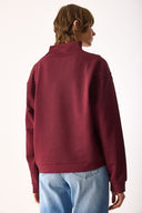 Kadın Marina Yarım Fermuarlı Sweatshirt %100 Pamuk - Bordo