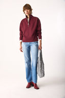 Kadın Marina Yarım Fermuarlı Sweatshirt %100 Pamuk - Bordo