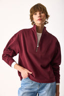 Kadın Marina Yarım Fermuarlı Sweatshirt %100 Pamuk - Bordo