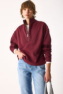 Kadın Marina Yarım Fermuarlı Sweatshirt %100 Pamuk - Bordo