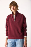 Kadın Marina Yarım Fermuarlı Sweatshirt %100 Pamuk - Bordo