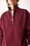 Kadın Marina Yarım Fermuarlı Sweatshirt %100 Pamuk - Bordo