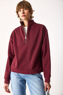Kadın Marina Yarım Fermuarlı Sweatshirt %100 Pamuk - Bordo