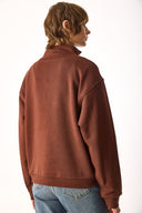 Kadın Marina Yarım Fermuarlı Sweatshirt %100 Pamuk - Kahverengi