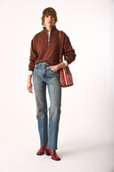 Kadın Marina Yarım Fermuarlı Sweatshirt %100 Pamuk - Kahverengi