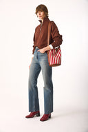 Kadın Marina Yarım Fermuarlı Sweatshirt %100 Pamuk - Kahverengi