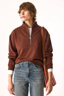 Kadın Marina Yarım Fermuarlı Sweatshirt %100 Pamuk - Kahverengi