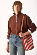 Kadın Marina Yarım Fermuarlı Sweatshirt %100 Pamuk - Kahverengi