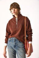 Kadın Marina Yarım Fermuarlı Sweatshirt %100 Pamuk - Kahverengi